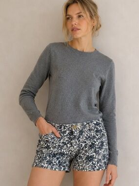 H&M Liberty Floral Gray White Twill Cotton Shorts Sz 8